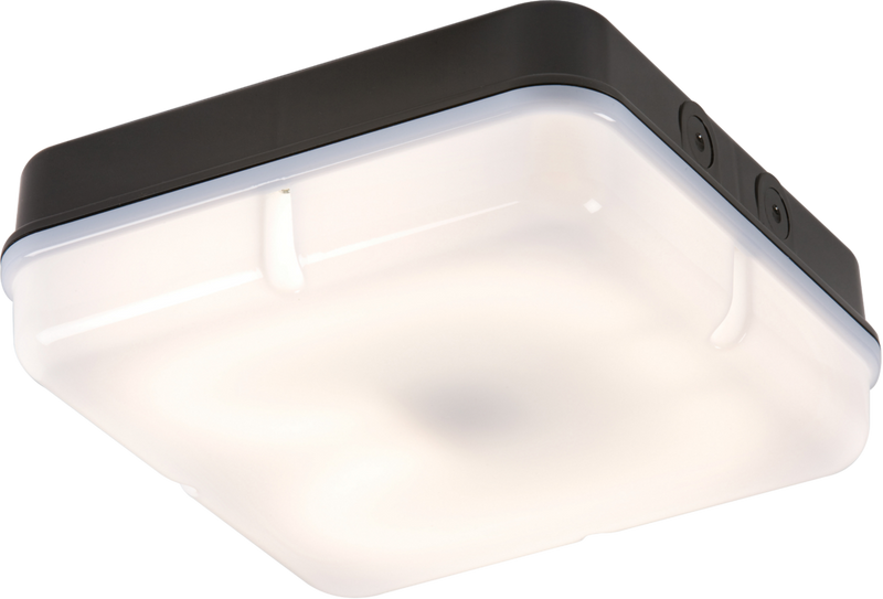 IP65 28W HF Square Emergency Bulkhead with Opal Diffuser and Black Base