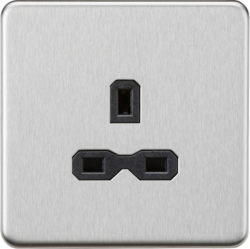 13A 1G Unswitched Socket - Brushed Chrome with Black Insert