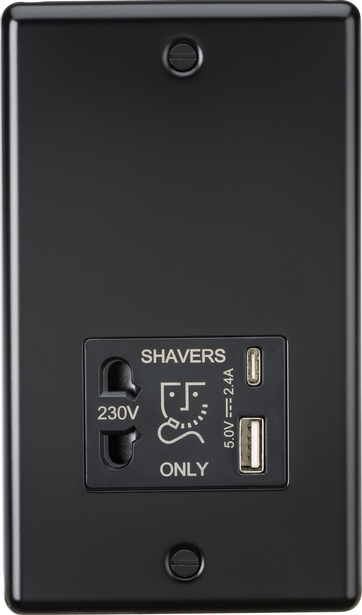 230V Shaver Socket with Dual USB A+C [5V DC 2.4A shared] - Matt Black