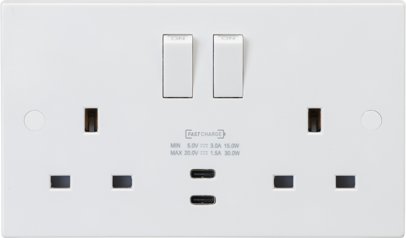 13A 2G DP Switched Socket with Dual USB-C 20V DC 1.5A (Max. 30W)