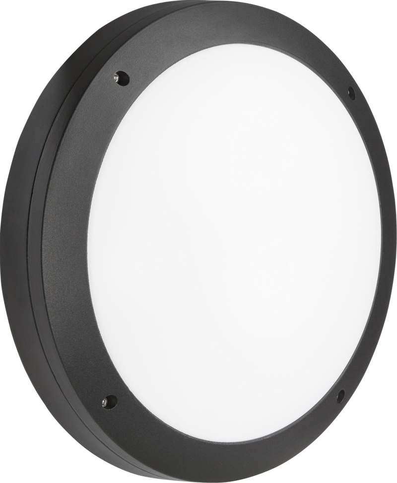 230V IP65 18W LED Round Bulkhead CCT with Emergency Black