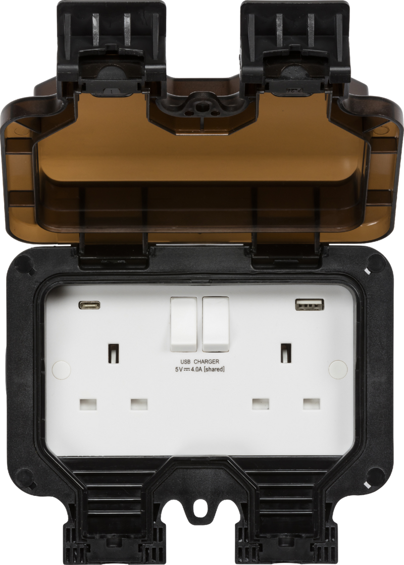 IP66 13A 2G SP Switched Socket with Dual USB A+C [5V DC4.0A shared]